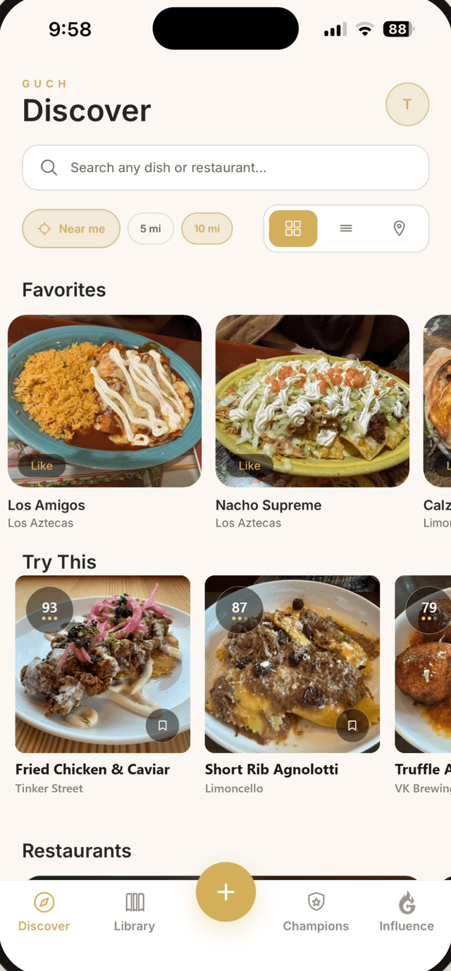 The TasteFit Discover screen